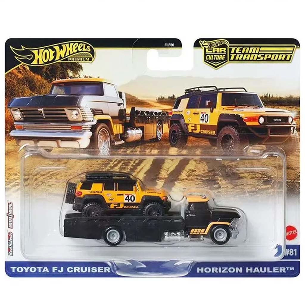 Hot Wheels: Horizon Hauler Prémium autószállító és Toyota FJ Cruiser kisautó 1/64 - Mattel