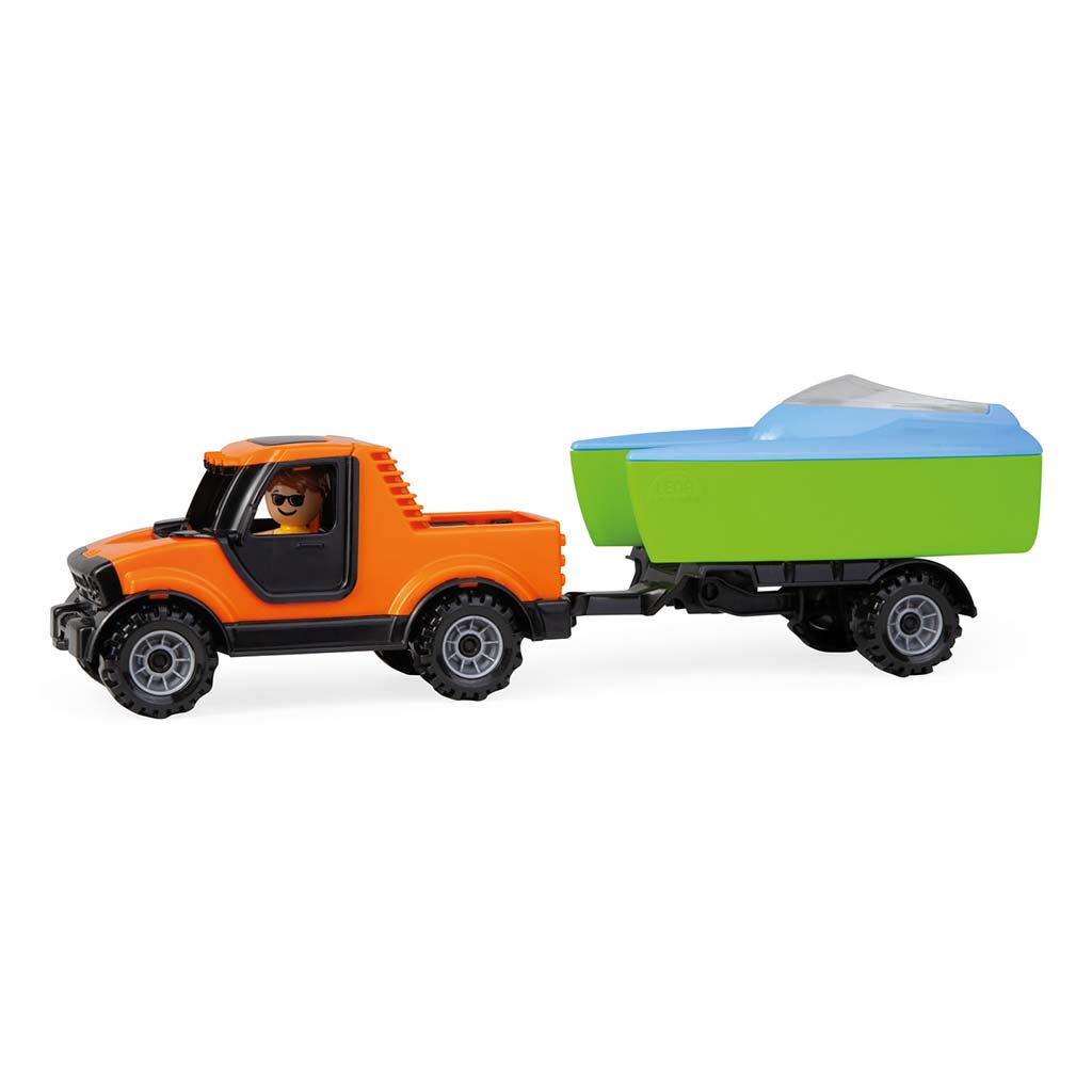Lena: Truckies Pick-up autó csónakutánfutóval és vitorlás hajóval dobozos 35cm kép 2
