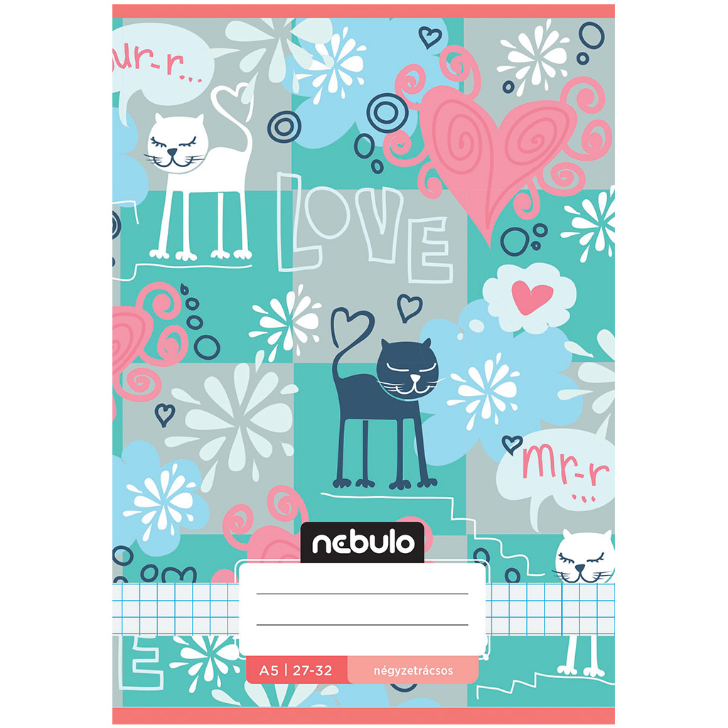 Nebulo: Tűzött mirr-murr cuki cica mintás kockás füzet 27-32 A/5