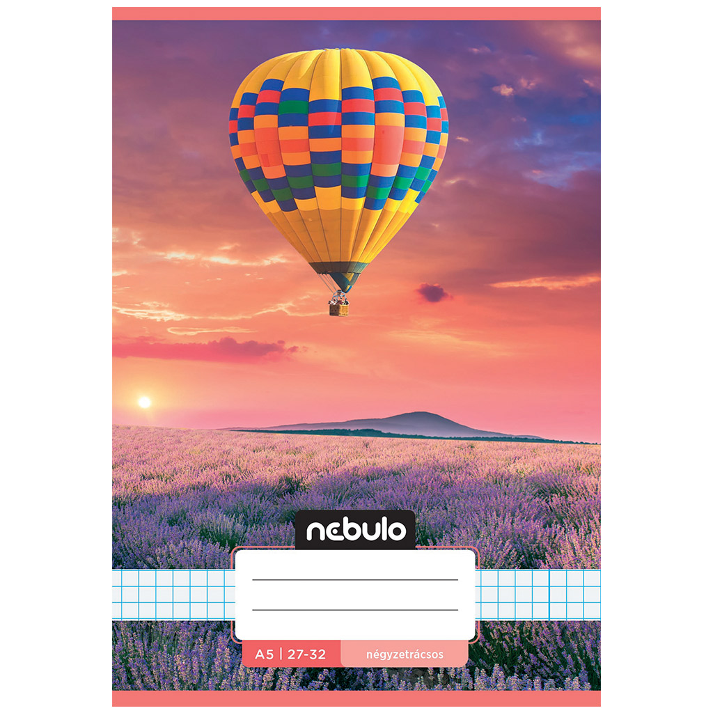 Nebulo: Tűzött hőlégballon a levendulák felett mintás kockás füzet 27-32 A/5