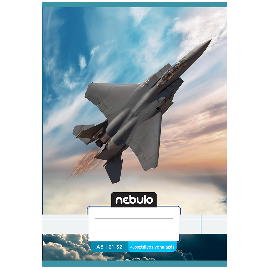 Nebulo: Tűzött 4. osztályos vadászgép mintás vonalas füzet 21-32 A/5
