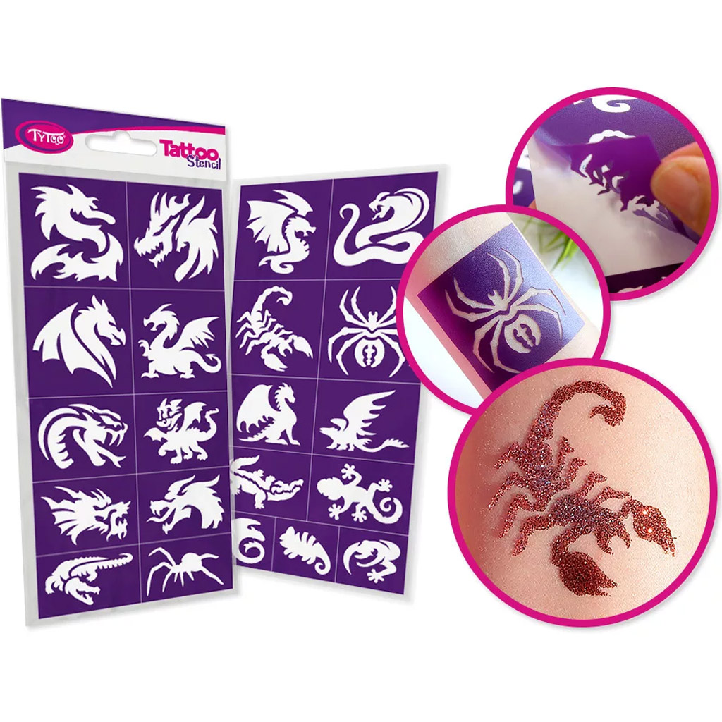 TyToo: Sárkányok és gyíkok csillámtetoválás sablon szett 21db