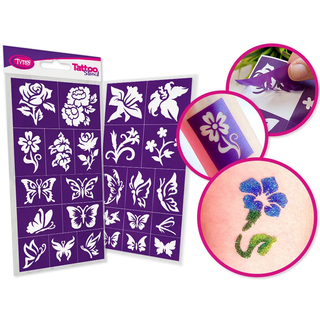 TyToo: Virágok csillámtetoválás sablon szett 24db