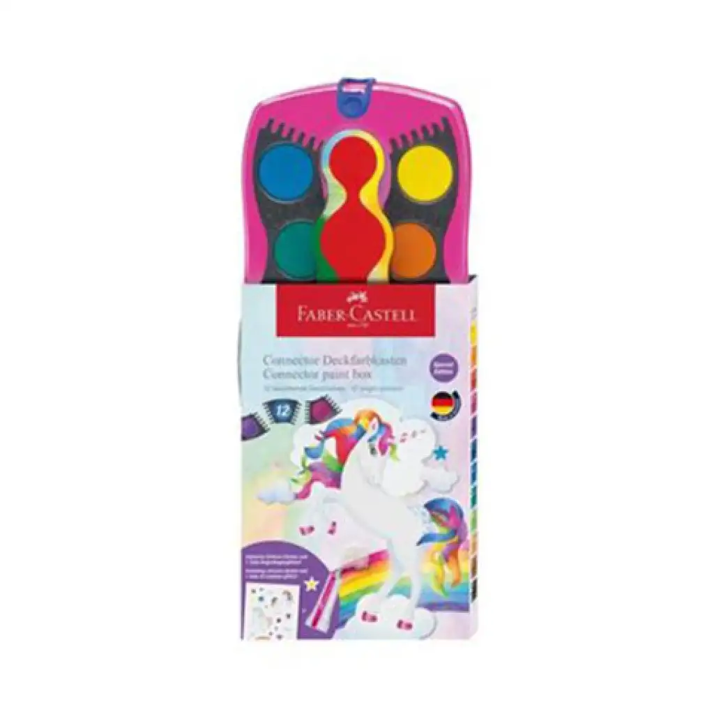 Faber-Castell: Vízfesték 12db-os szett unikornis matricákkal és szivárványos csillámmal kép 1