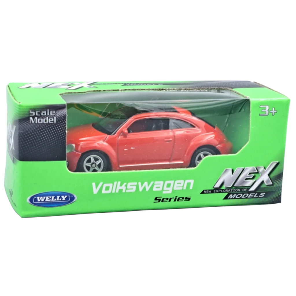 Welly: Volkswagen Bogár modern piros kisautó modell 1/64