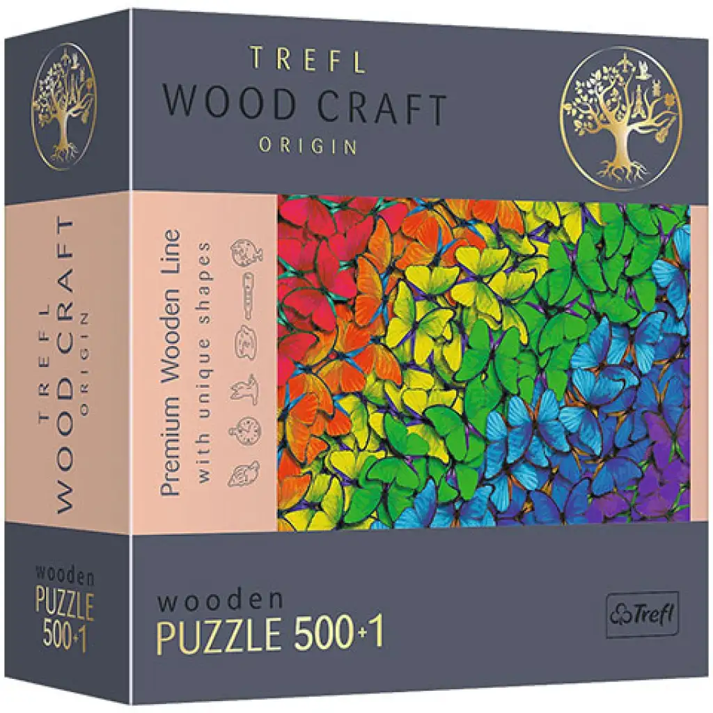 Wood Craft: Szivárvány pillangók fa puzzle 500+1db-os - Trefl