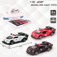 Bugatti rendőrségi hátrahúzható fém autómodell több változatban 1/32