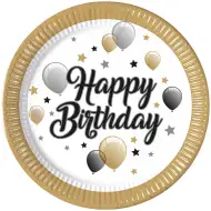 Elegáns szülinapi „Happy Birthday” feliratú papírtányér 8db-os szett