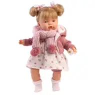 Llorens: Joelle 38cm-es baba hanggal kötött kabátban sállal