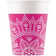 Mandala fukszia-fehér papírpohár 8db-os szett 200ml