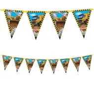 Munkagép mintás party zászlófüzér 230cm
