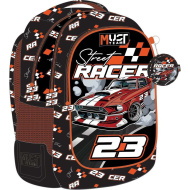 Luna: Must Team Street Racer autós lekerekített 3 rekeszes iskolatáska, hátizsák 32x18x43cm