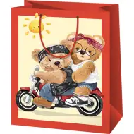 Motorozó mackók mintás nagy méretű exkluzív ajándéktáska 27x14x33cm-es